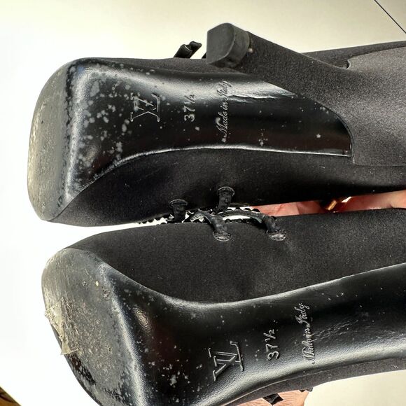 Louis Vuitton Vintage Black Satin Open Toe Crystal Strap Embellished Pumps 37.5 - Picture 12 of 13